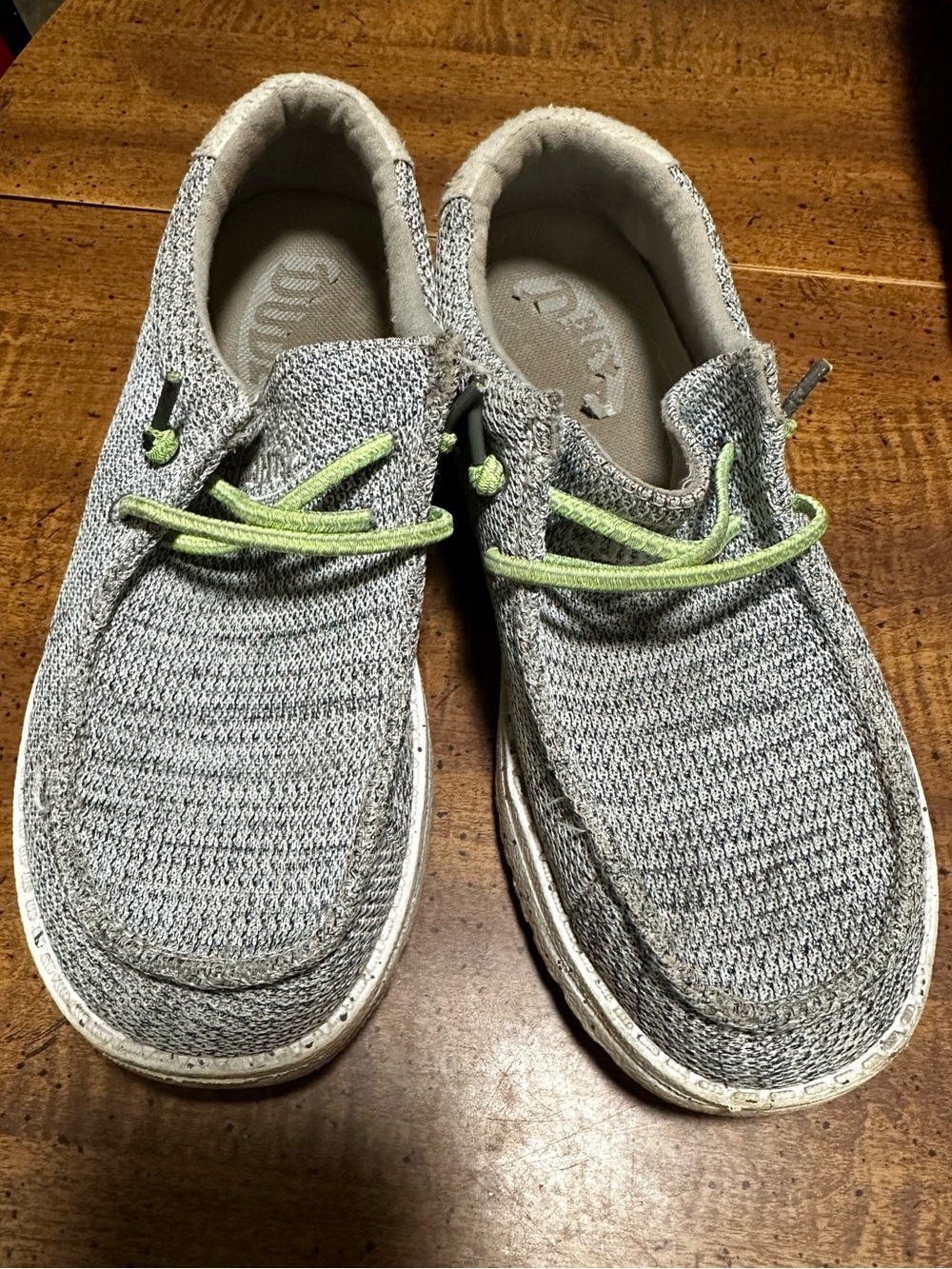 Hey Dude Gray Knit Sneakers with Lime Laces